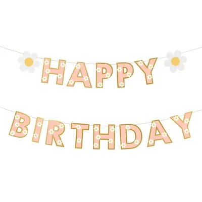 Girlang Happy Birthday med Blommor