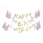 Girlang Happy Birthday Princess Hästar Guld