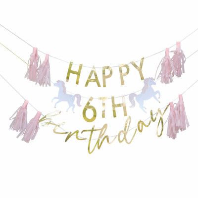 Girlang Happy Birthday Princess Hästar Guld