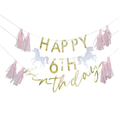 Girlang Happy Birthday Princess Hästar Guld