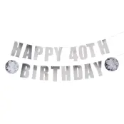 Girlang Happy Birthday Silver Disco Personlig