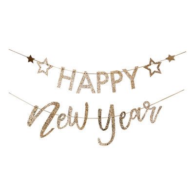 Girlang Happy New Year Guld Glitter