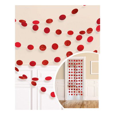 Girlanger Cirklar Röd Glitter - 6-pack