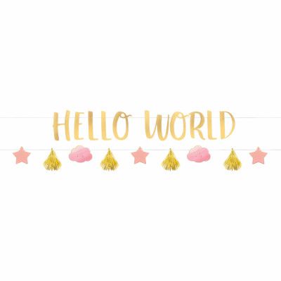 Girlanger Hello World Guld/Rosa