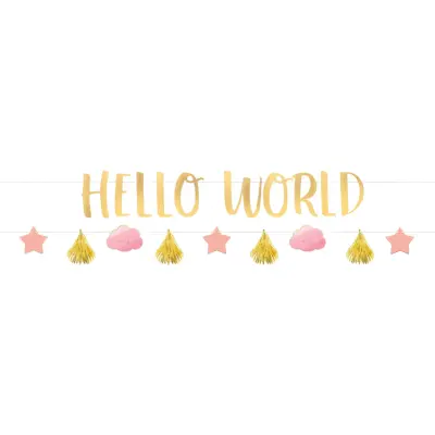 Girlanger Hello World Guld/Rosa