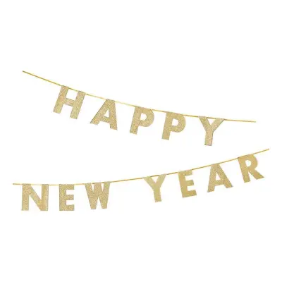 Glittergirlang Happy New Year Guld