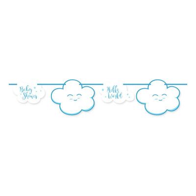 Pappersgirlang Baby Shower Blå med Moln