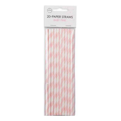 Papperssugrör Babyrosa Randiga - 20-pack