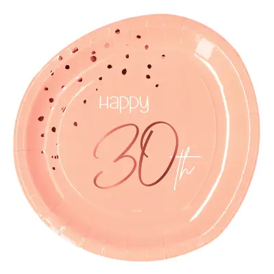 Papperstallrikar Happy 30th Lush Blush - 8-pack
