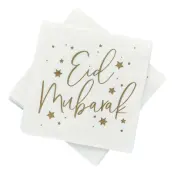 Servetter Eid Mubarak Vit/Guld - 16-pack