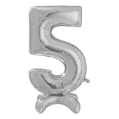 Sifferballong med Ställning Silver - Siffra 5