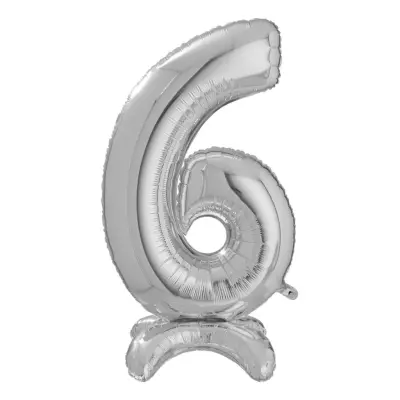 Sifferballong med Ställning Silver - Siffra 6