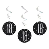 Siffra 18 Svart/Silver Hängande Dekoration - 6-pack