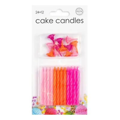 Tårtljus med Hållare Ljusrosa/Orange/Rosa - 24-pack