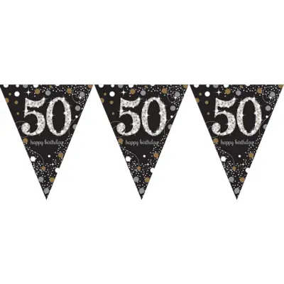 Vimpelgirlang 50 Guld/Silver Glitter