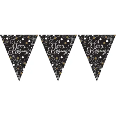 Vimpelgirlang Happy Birthday Guld/Silver Glitter