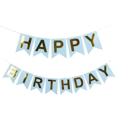 Vimpelgirlang Happy Birthday Ljusblå