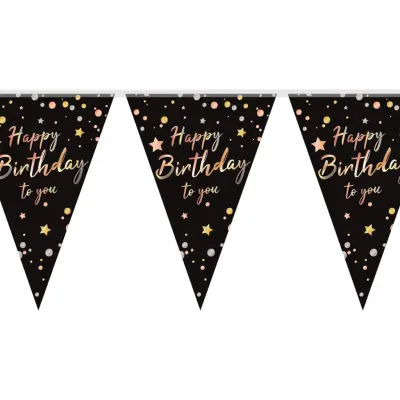 Vimpelgirlang Happy Birthday Svart