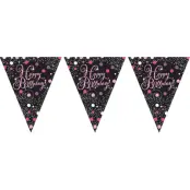 Vimpelgirlang Happy Birthday Svart/Rosa Glitter