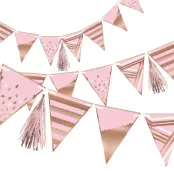 Vimpelgirlang med Tofsar Rosa/Roséguld
