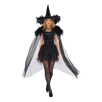 Cape med Fjädrar Häxa - One size