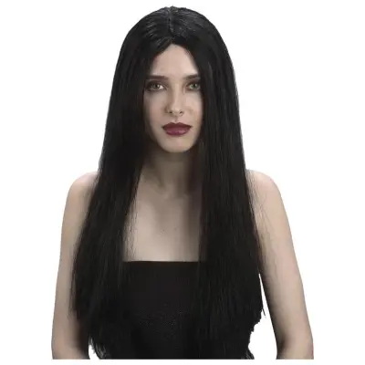 Lång Svart Peruk