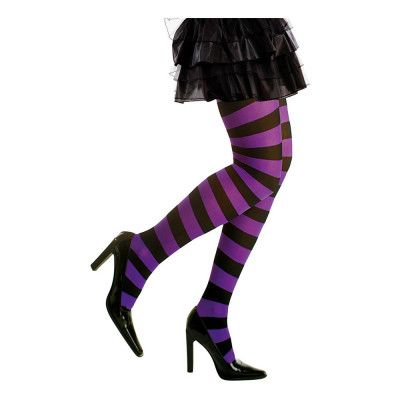 Lila/Svart-Randiga Strumpbyxor - X-Large