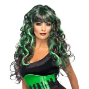 Monster Svart/Grön Lockig Peruk - One size