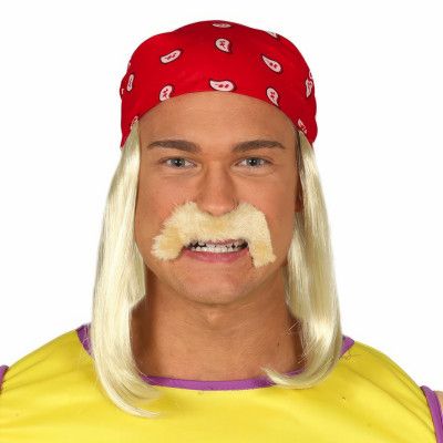 Blond Peruk med Scarf&Mustash - One size