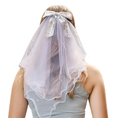 Brudslöja med Rosett Silver Holografisk