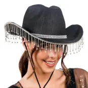 Cowboyhatt med Strass Svart - One size