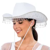 Cowboyhatt med Strass Vit - One size