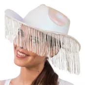 Cowboyhatt Vit Skimrande med Fransar - One size