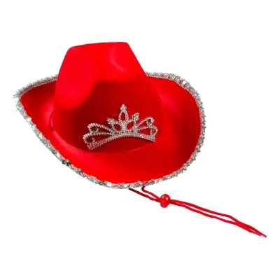 Röd Cowboyhatt med Tiara - One size