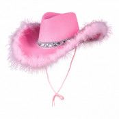 Rosa Cowboyhatt med Fluff - One size