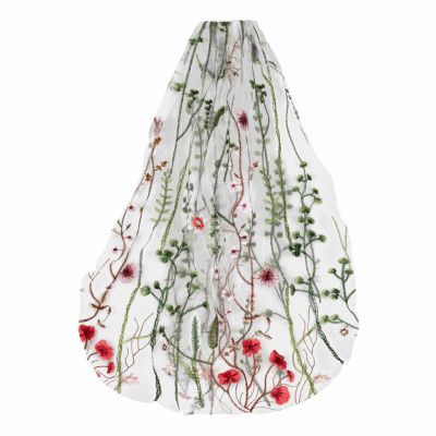 Vit Brudslöja med Blommor - One size