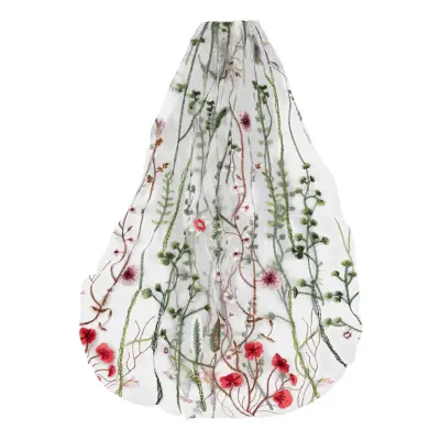 Vit Brudslöja med Blommor - One size