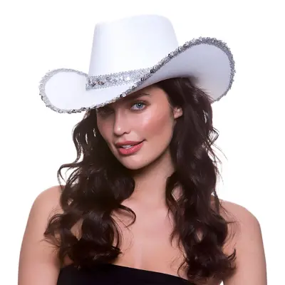 Vit Cowboyhatt med Silverpaljetter - One size