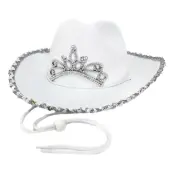 Vit Cowboyhatt med Tiara - One size