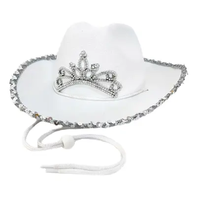 Vit Cowboyhatt med Tiara - One size