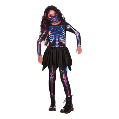 Neon Skelett med Kjol Barn Maskeraddräkt - Small