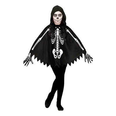Poncho Svart Skelett för Barn - One size