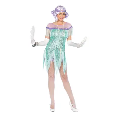 20-tals Foxtrotklänning Havsblå Deluxe Maskeraddräkt - Small