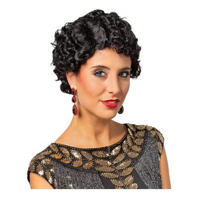20-tals Lockig Svart Kort Peruk