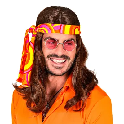 70-tals Brun Lång Peruk med Pannband - One size