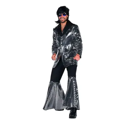70-tals Disco Kostym Silver Maskeraddräkt Deluxe - Medium