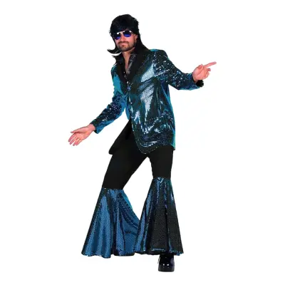 70-tals Disco Kostym Turkos Maskeraddräkt Deluxe - Medium