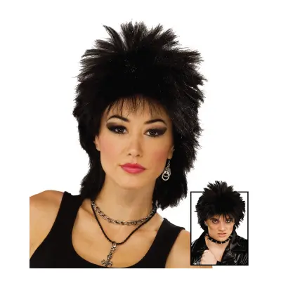 80-tals Rockidol Svart Peruk