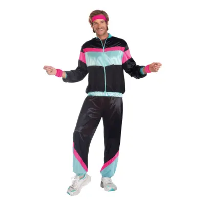 80-tals Svart Träningsoverall Herr Maskeraddräkt - X-Large