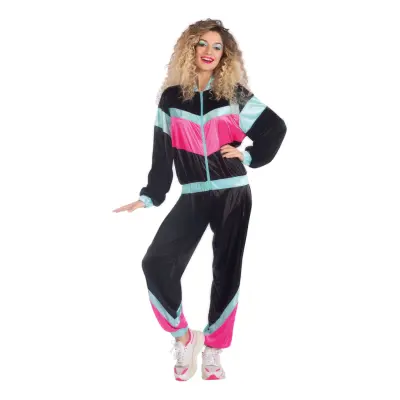 80-tals Svart Träningsoverall Maskeraddräkt - Large